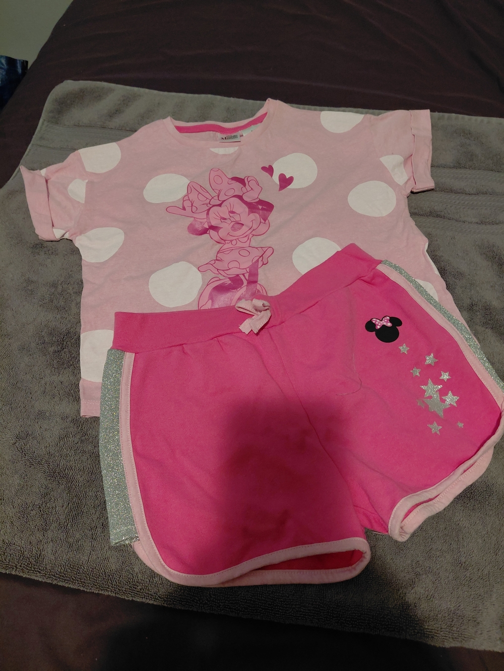Disney Minnie Mouse Pink & White Polka Dot Pajama Tee with Hot Pink Shorts